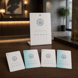 Hotel Reputation Pack με ένα NFC stand και τέσσερις review cards